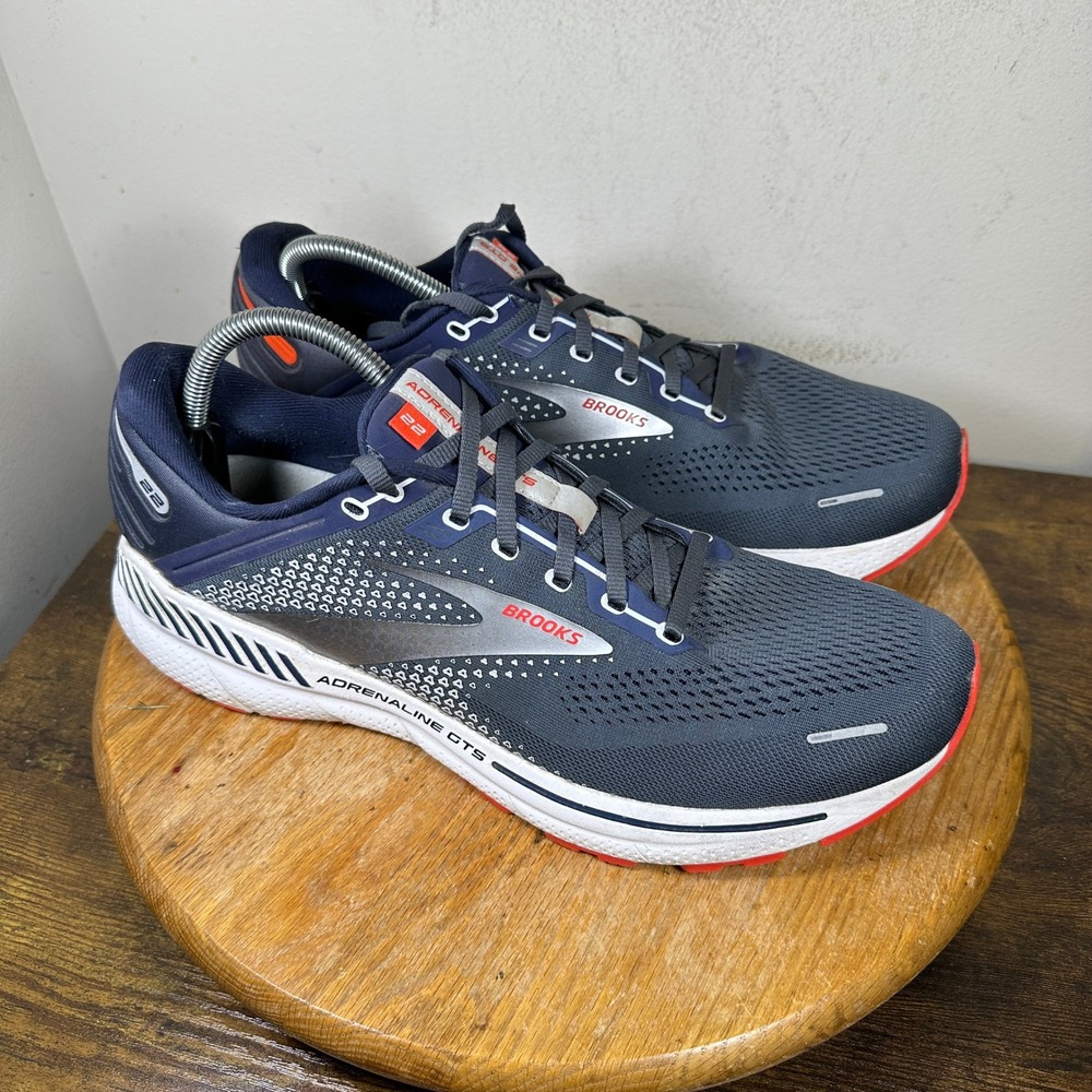 Brooks Adrenaline GTS 22 Mens Running Shoes Navy Grey Orange 11.5 D 1103661D435